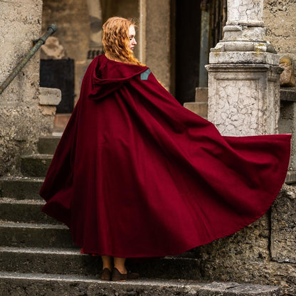 Red Unisex  Wool Viking Cloak | Wolf Clasp
