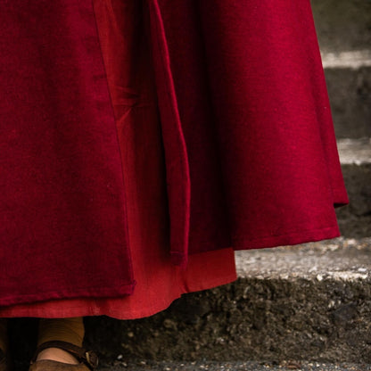 Red Unisex  Wool Viking Cloak | Wolf Clasp