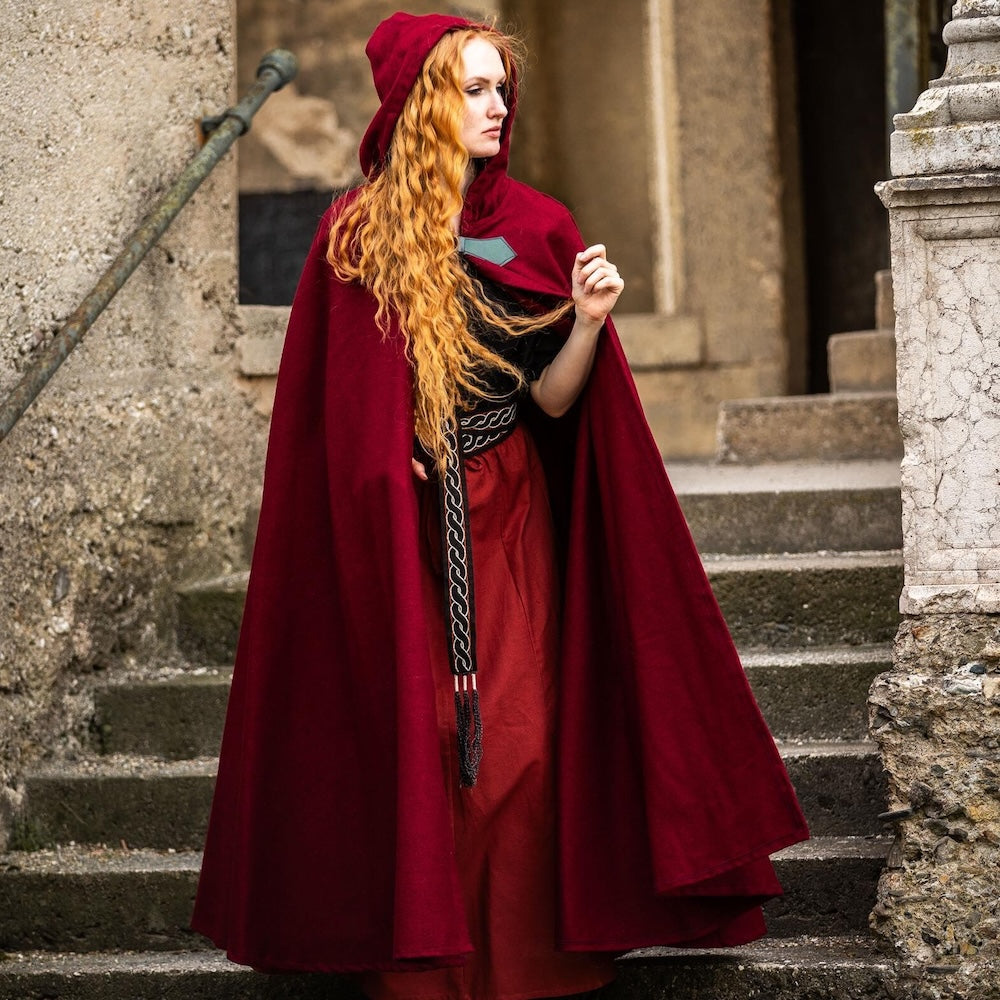 Red Unisex  Wool Viking Cloak | Wolf Clasp
