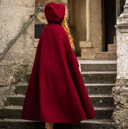 Red Unisex  Wool Viking Cloak | Wolf Clasp