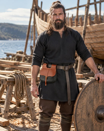 Brown & Black Viking Belt Bag | Handmade Leather