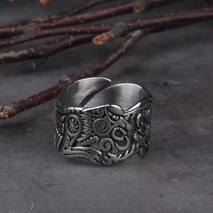 Stainless Steel Odin Nordic Viking Wolf Ring