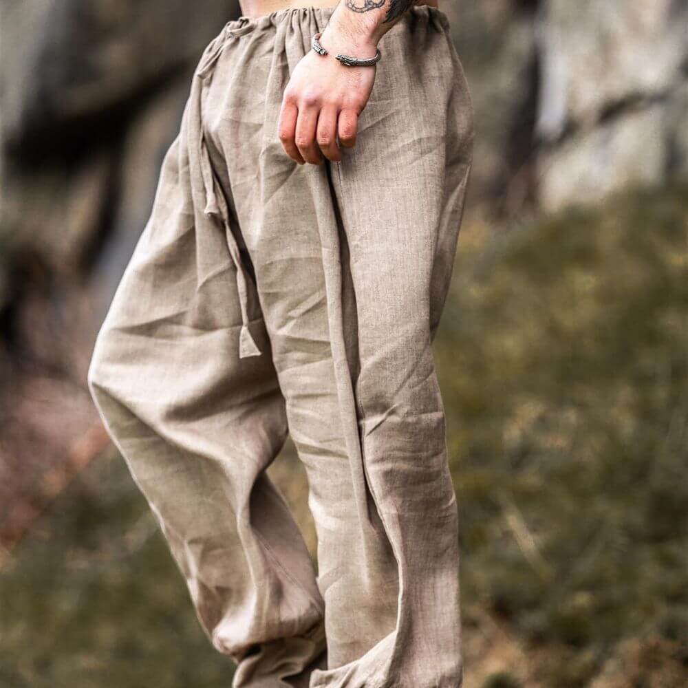 Stone Color Linen Viking Pants-3-Viking Warrior