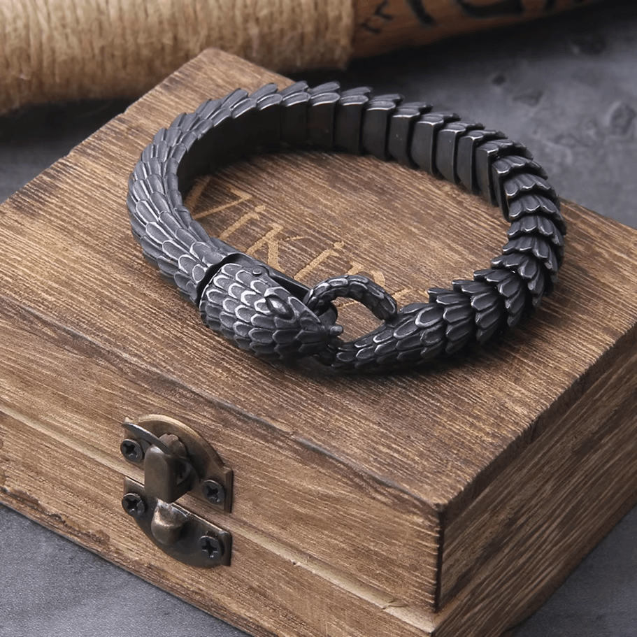 Jormungandr World-Serpent Segmented Steel Nordic Bracelet-2-Viking Warrior