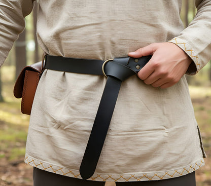 Thick Black Leather Viking Belt | Ring Loop & Knotted Style