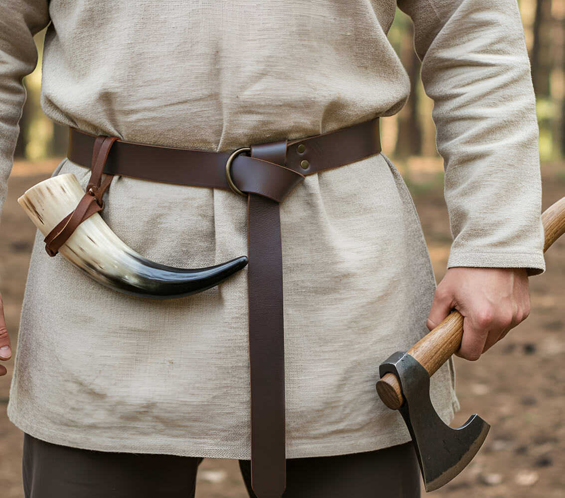 Thick Brown Leather Viking Belt | Ring Loop & Knotted Style Thick Brown Leather Viking Belt | Ring Loop & Knotted Style