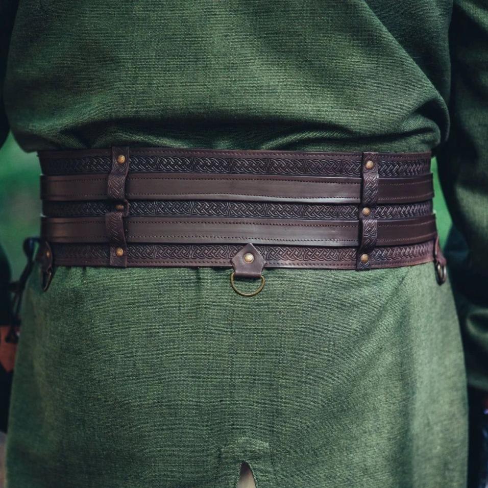 Thick Leather Viking Weapons Belt - Brown | Unique Double Design