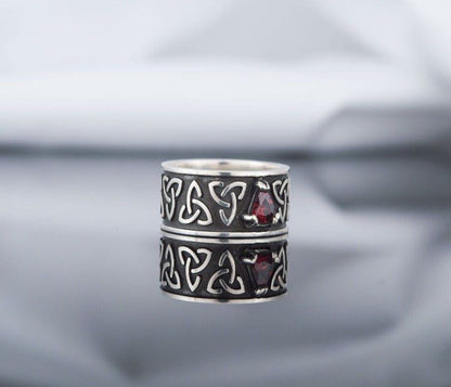 Triquetra Symbol Ring with Red Cubic Zirconia Sterling Silver Celtic Jewelry-5