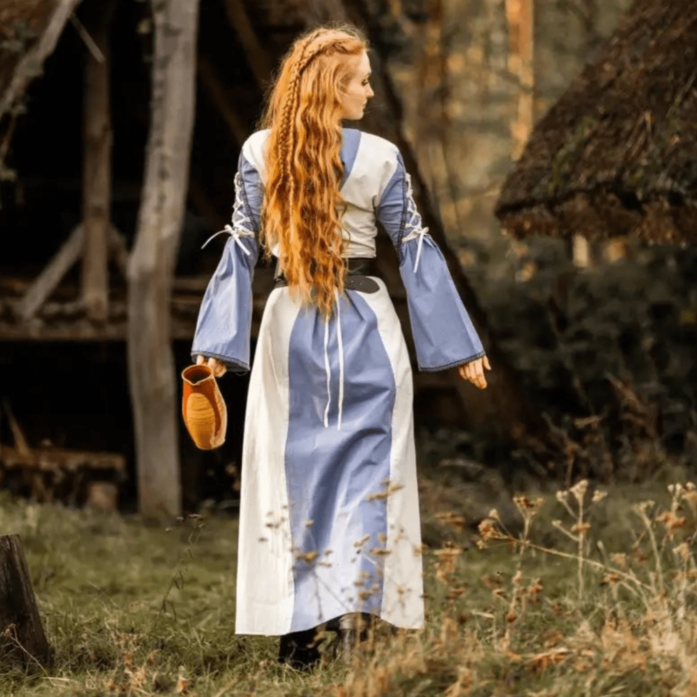 Viking Dress with Borders and Laces - Natural and Blue