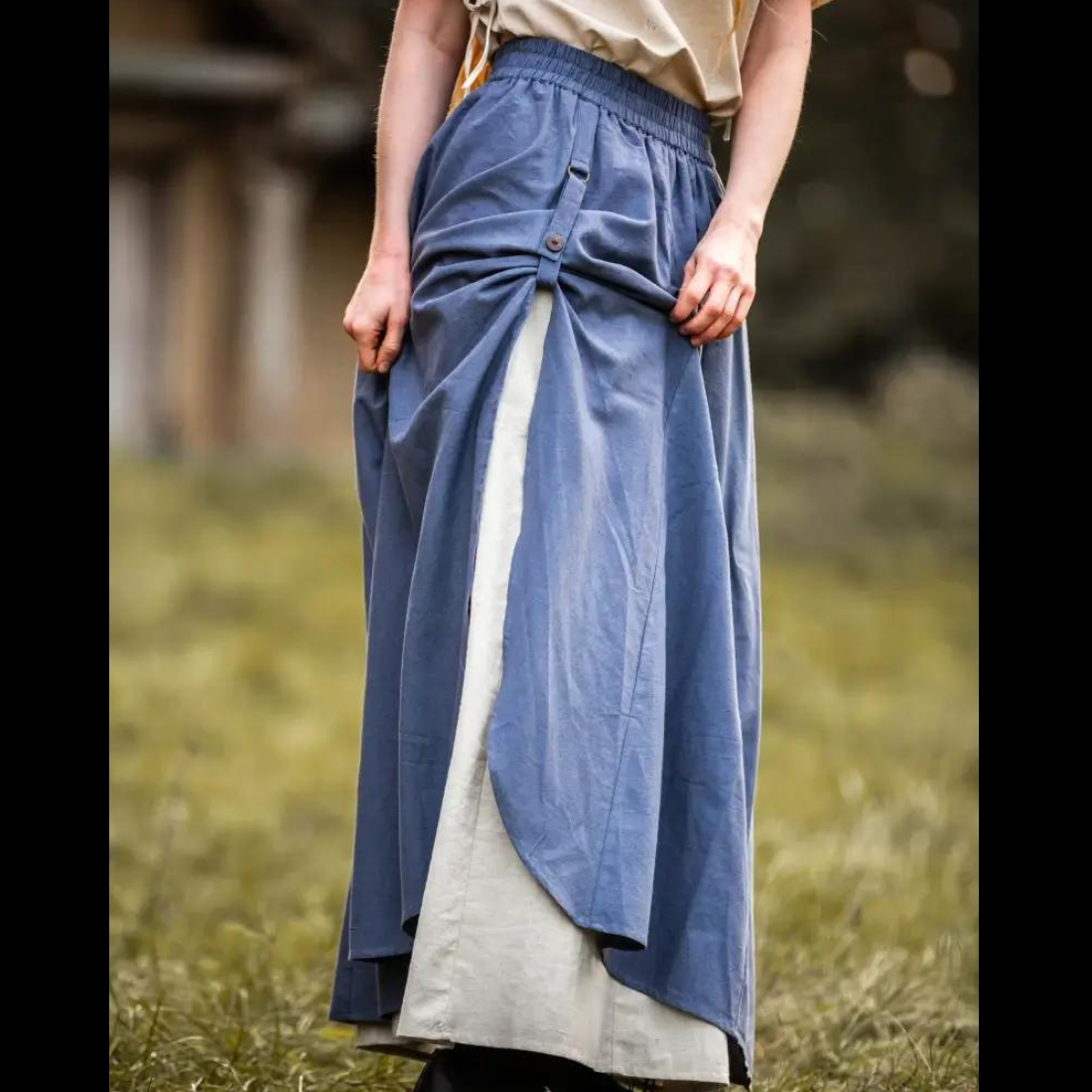Blue &amp; Natural Viking Skirt | Double Layer with Slit