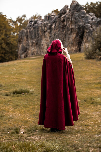 Red Viking Cloak | Hooded with Faux Fur Trim