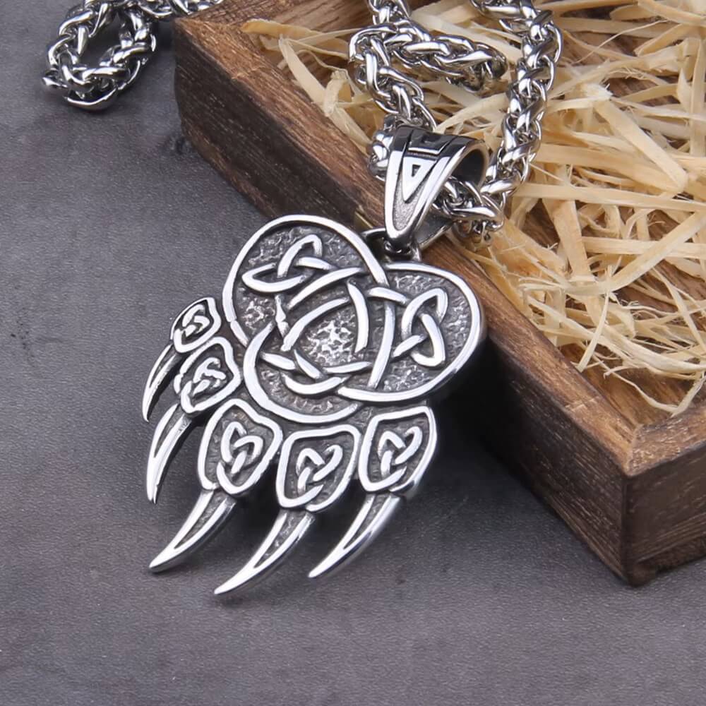 Viking Norse Bear Claw Necklace on Steel Chain