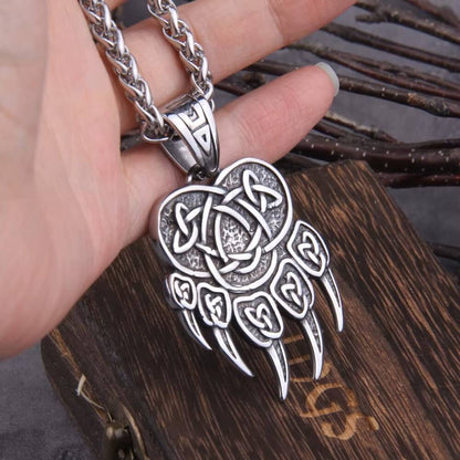 Viking Norse Bear Claw Necklace on Steel Chain