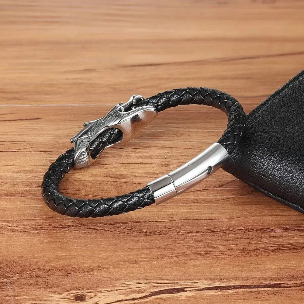 Viking Dragon Bracelet with Leather Strap and Dragon in Ouroboros-3-Viking Warrior