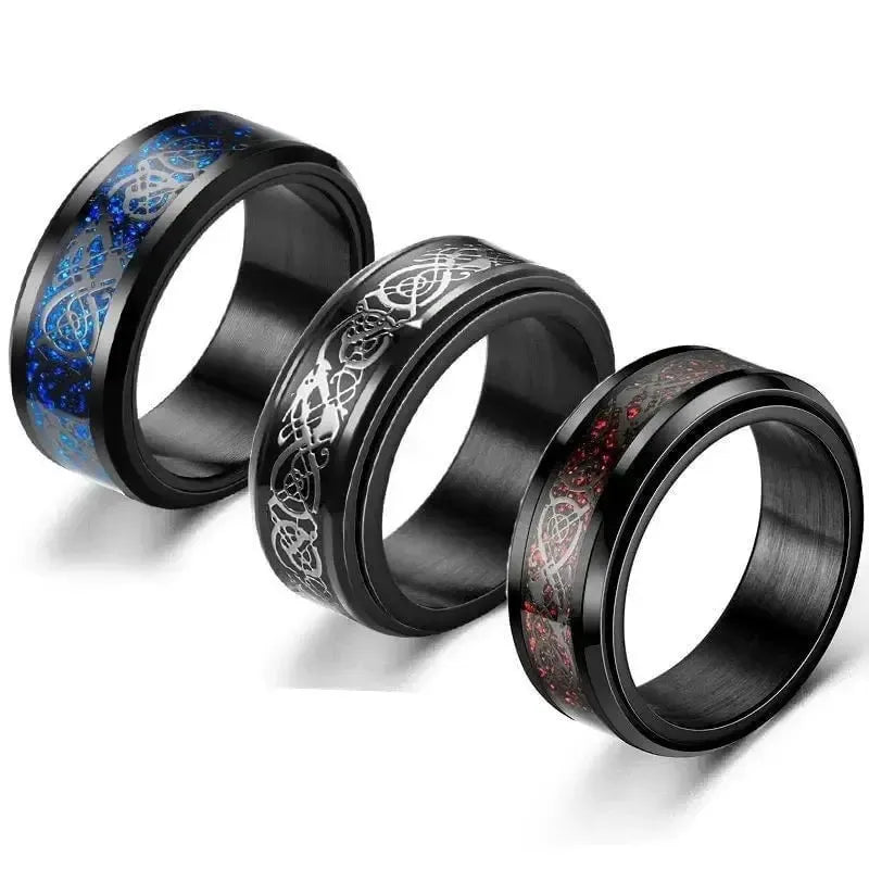 Viking Dragon Ring with Inlay Metal and Dragon Runes-3-Viking Warrior