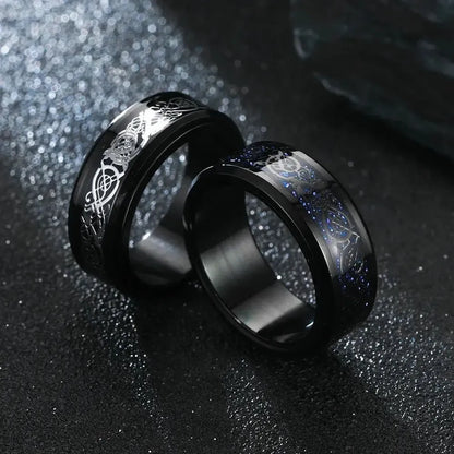 Viking Dragon Ring with Inlay Metal and Dragon Runes-4-Viking Warrior
