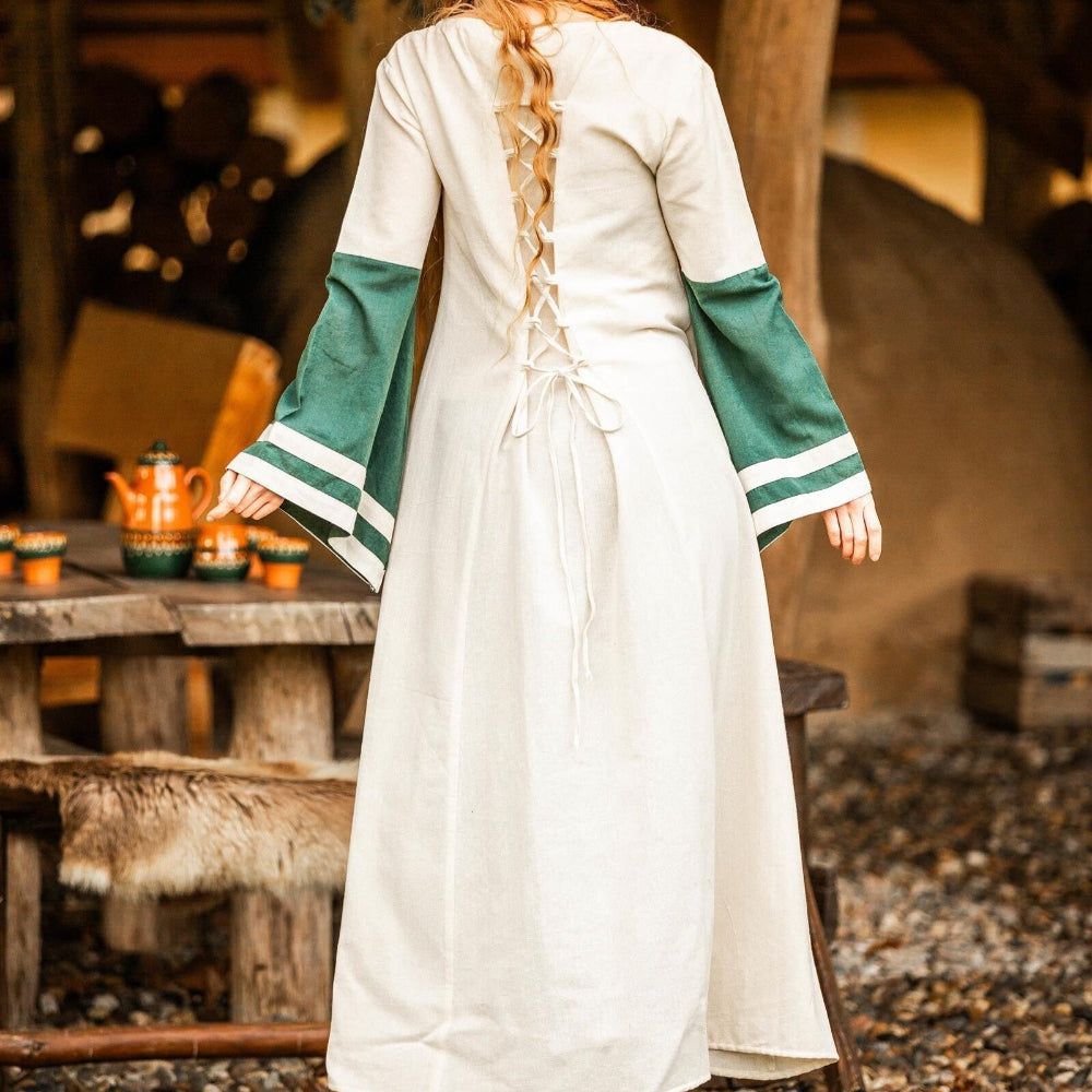 Viking Dress - Long Sleeves in Natural and Green with Lacing-3-Viking Warrior