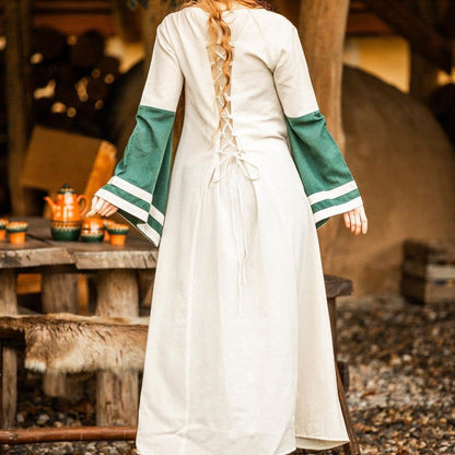 Viking Dress - Long Sleeves in Natural and Green with Lacing-3-Viking Warrior