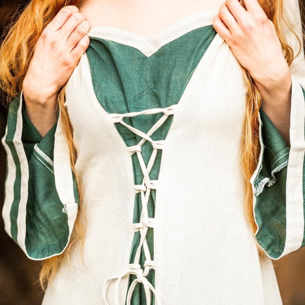 Viking Dress - Long Sleeves in Natural and Green with Lacing-4-Viking Warrior