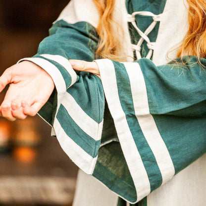 Viking Dress - Long Sleeves in Natural and Green with Lacing-5-Viking Warrior