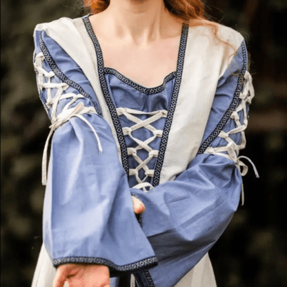 Viking Dress with Borders and Laces - Natural and Blue-4-Viking Warrior