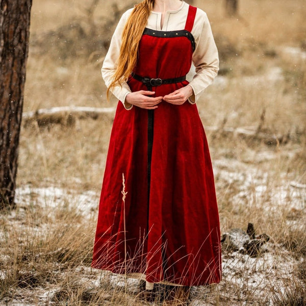 linen viking dress The Warrior Company Women's Viking Over - - Apron Dress Style - Wide Shoulder Straps for instance 109 cm European summer style dress Handmade Sleeveless Hooded Jersey Color:Blue Multi S0148