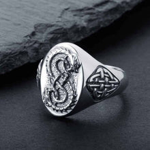 Viking Serpent Celtic Knot Silver Signet Ring