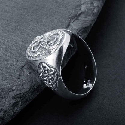 Viking Serpent Celtic Knot Silver Signet Ring
