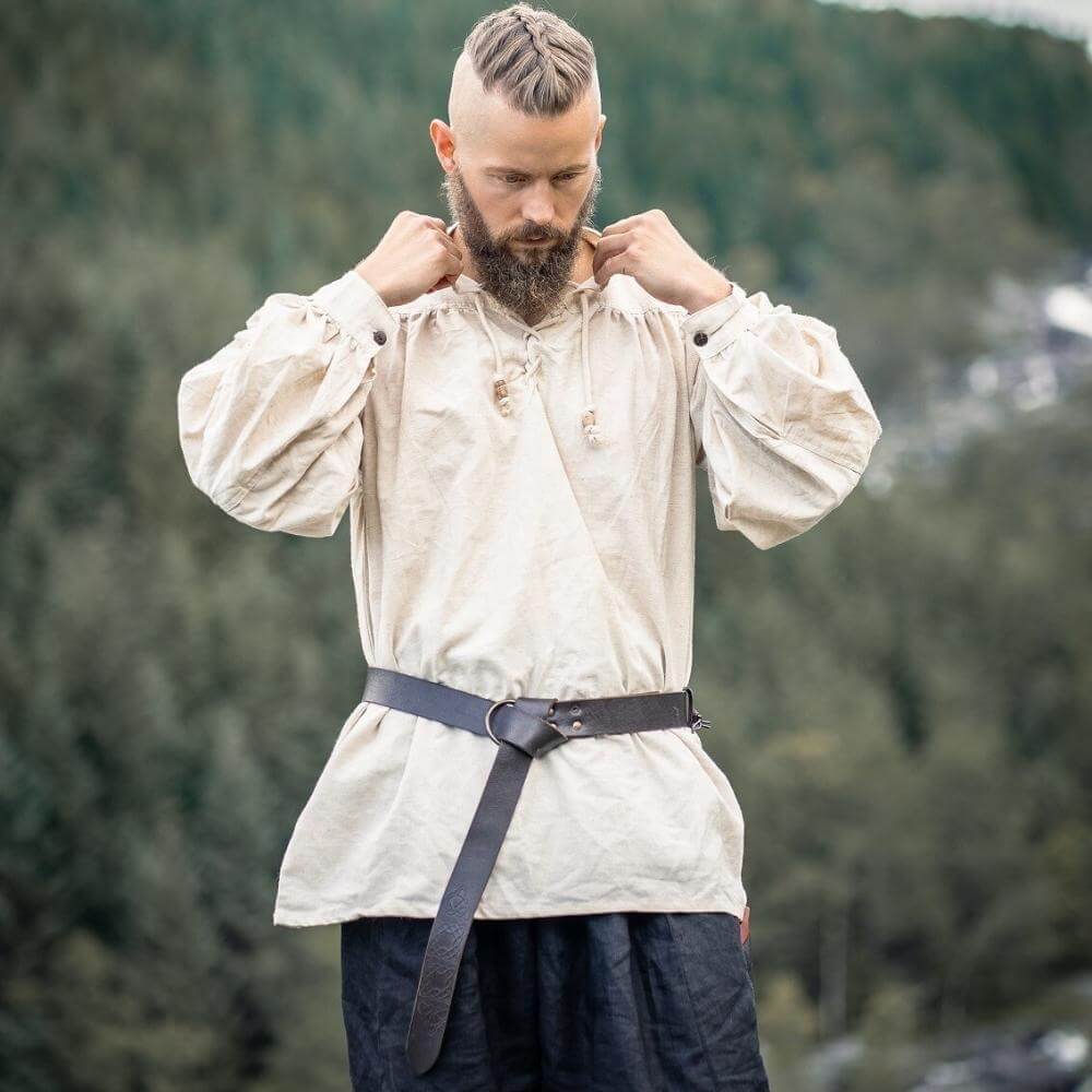 Natural white lace-up Viking shirt - adaptable layer for Bardcore creators