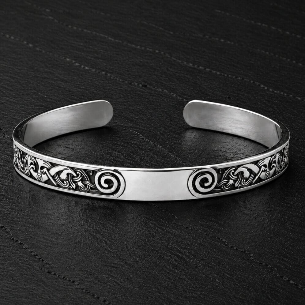 Viking Sterling Silver Cuff Bracelet | Celtic Spiral Knotwork
