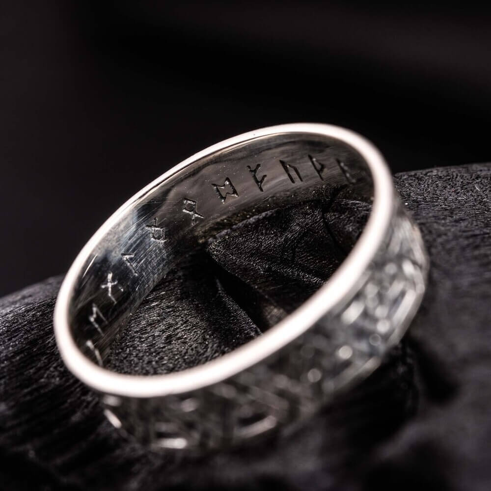 Viking Valknut Pattern Silver Band Ring