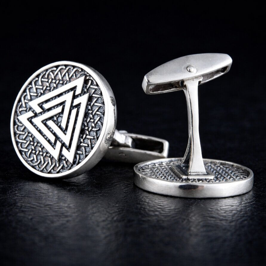 Viking Valknut Silver Cufflinks