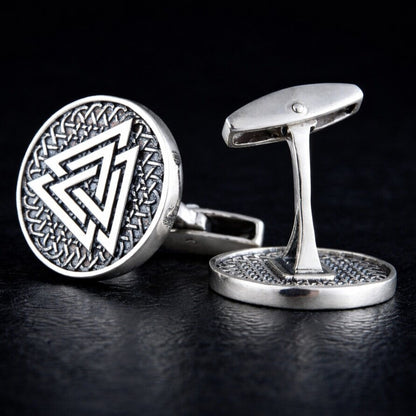 Viking Valknut Silver Cufflinks