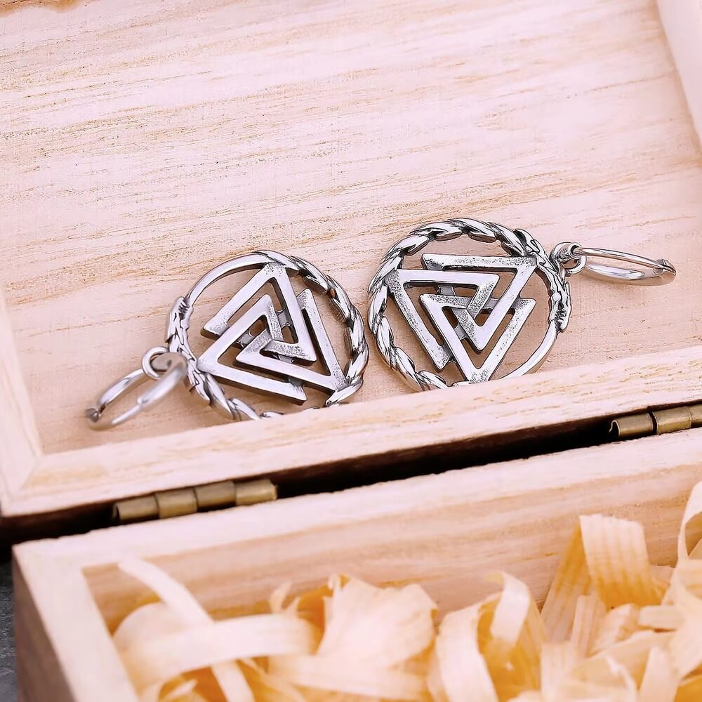 Viking Valknut Stainless Steel Hoop Earrings