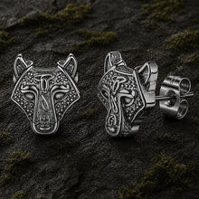 Viking Wolf Head Stud Earrings | Black & Silver Finish