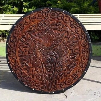 Viking Wolf Round Shield | Hand-Painted Battle-Worn Finish