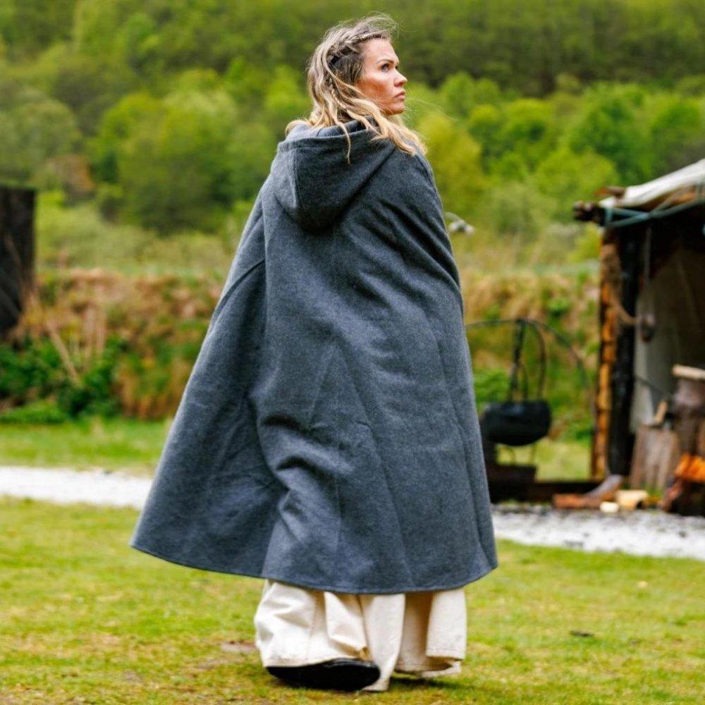 Viking Wool Cloak with Long Buttons | Short Hood-2-Viking Warrior