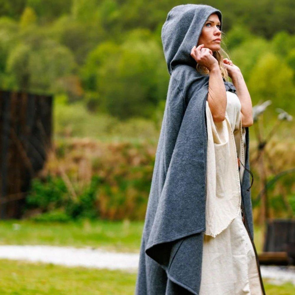 Viking Wool Cloak with Long Buttons | Short Hood-4-Viking Warrior