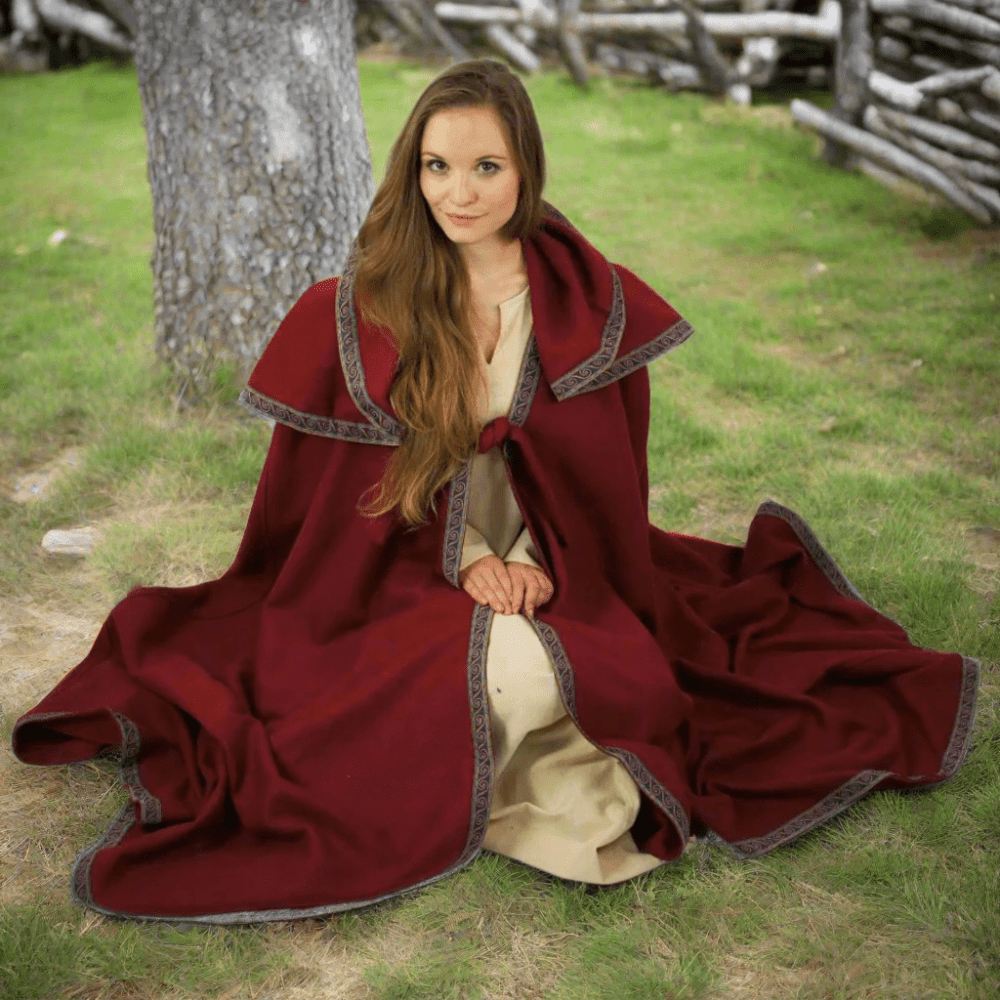 Viking Wool Cloak with Long Hood | Hand-Stitched Embroidery-3-Viking Warrior