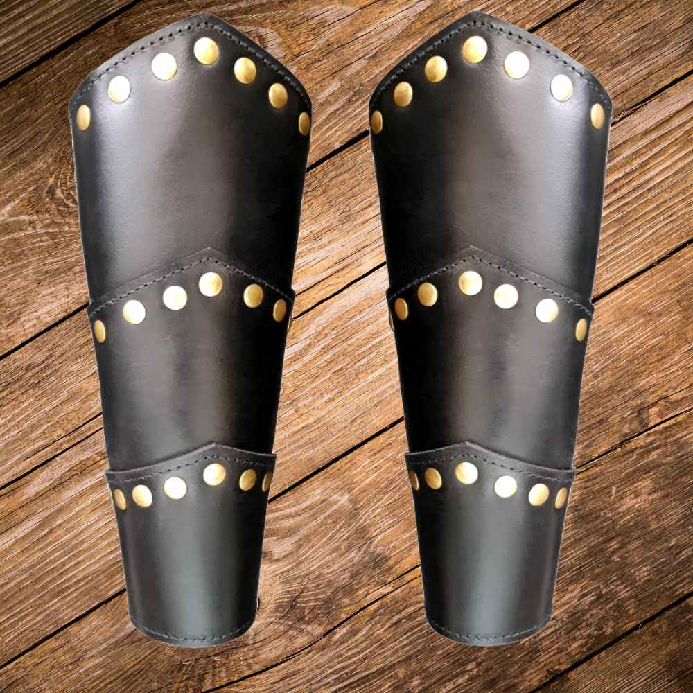 Black Leather Viking Arm Bracer | Rugged Rivets &amp; Adjustable Straps
