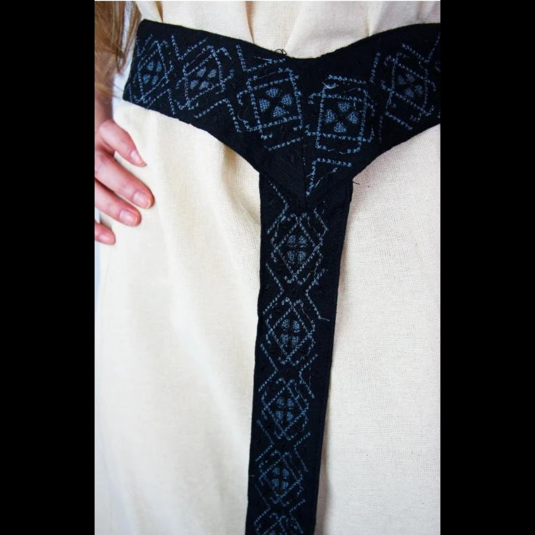 Long Blue Embroidered Viking Belt | Adjustable Length | 100% Cotton