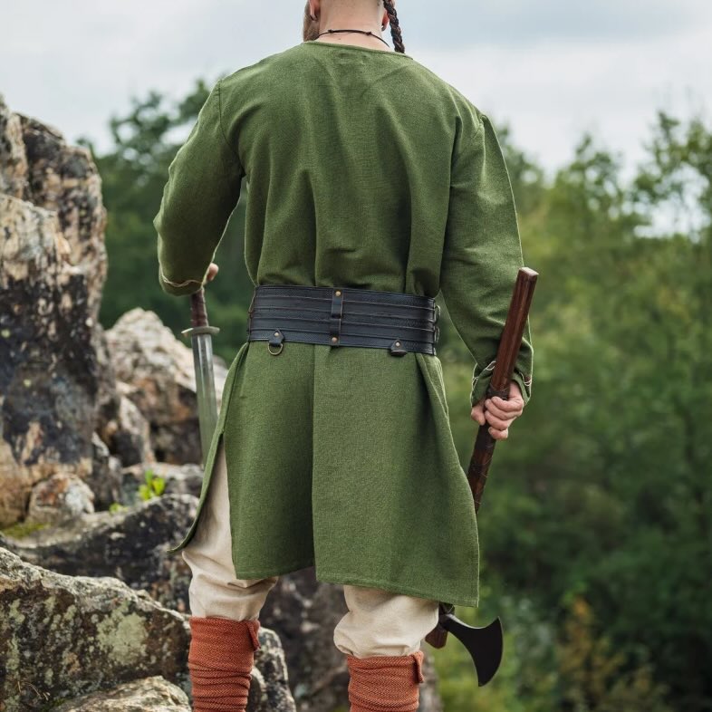 Green Viking Tunic with Fenrir Wolf Embroidery | Long Sleeve