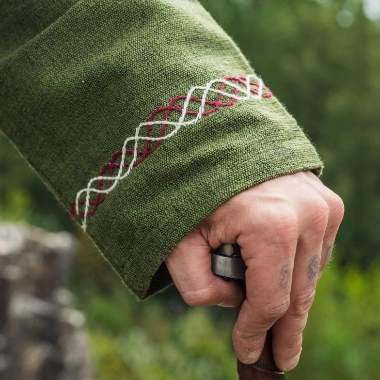 Green Viking Tunic with Fenrir Wolf Embroidery | Long Sleeve