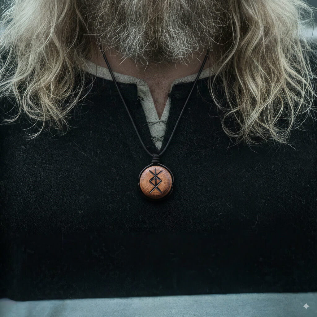 Viking Wearing Protection Rune Necklace Wooden Pendant Algiz