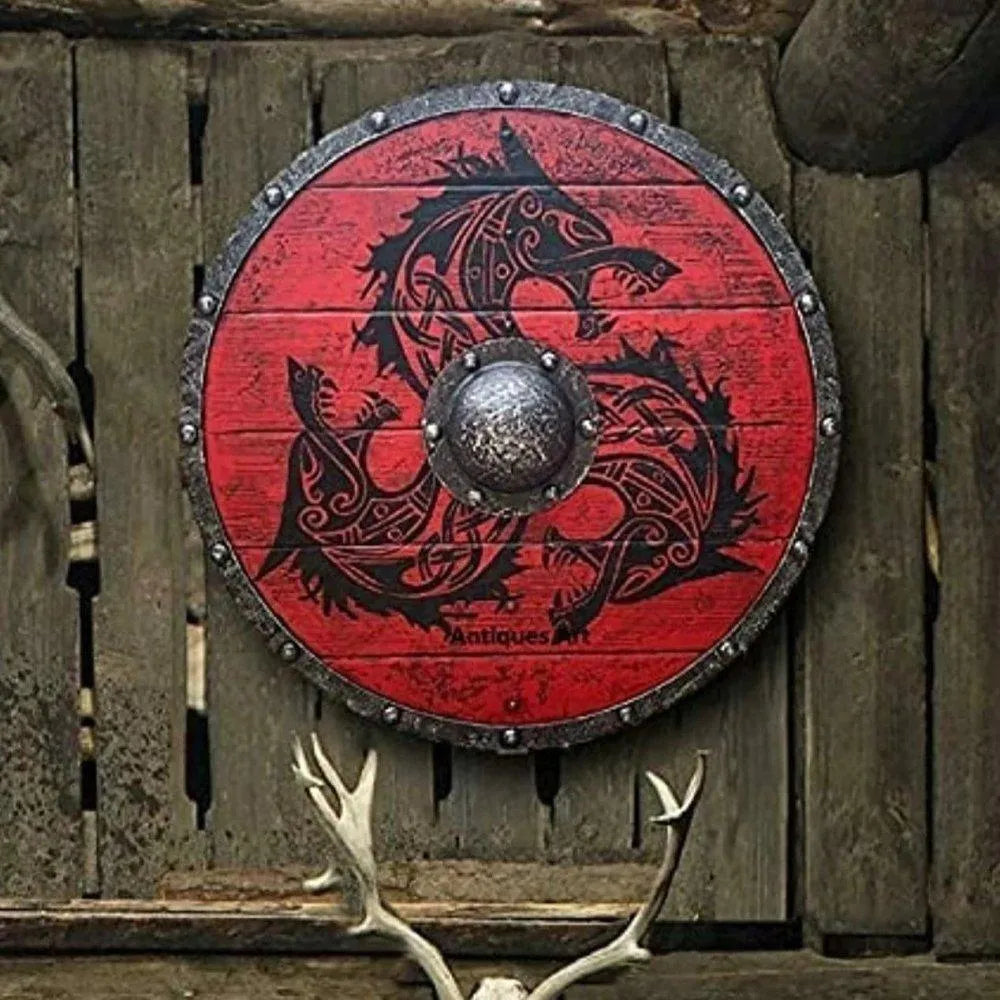 Wooden Warrior of Fenrir Viking Shield 24"-2-Viking Warrior