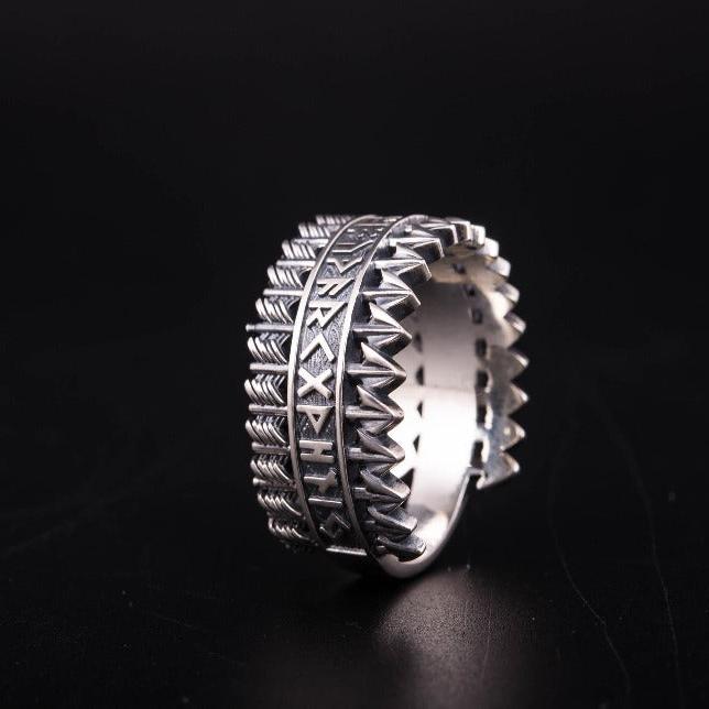 Arrows Ring with Elder Futhark Runes Sterling Silver Viking Jewelry-1