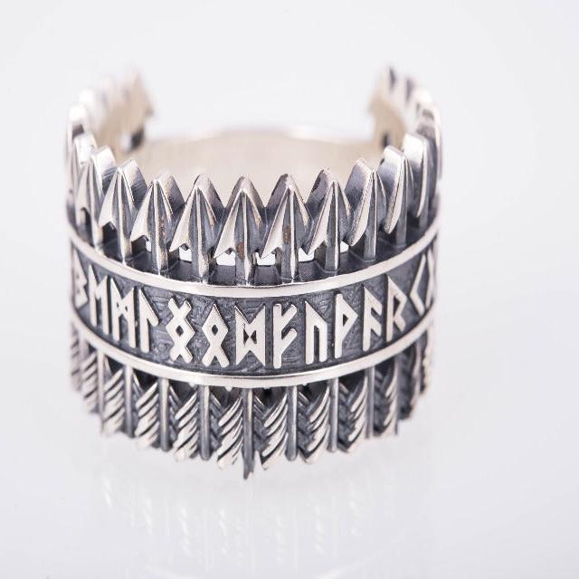 Arrows Ring with Elder Futhark Runes Sterling Silver Viking Jewelry-2
