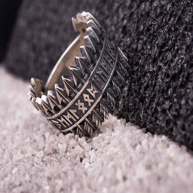 Arrows Ring with Elder Futhark Runes Sterling Silver Viking Jewelry-3