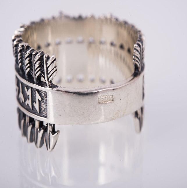 Arrows Ring with Elder Futhark Runes Sterling Silver Viking Jewelry-4