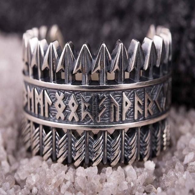 Arrows Ring with Elder Futhark Runes Sterling Silver Viking Jewelry-5